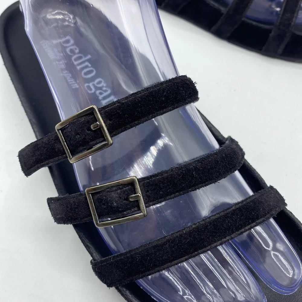 Pedro Garcia Alain 3 Strap Black Suede Sandal Size 7‎ US